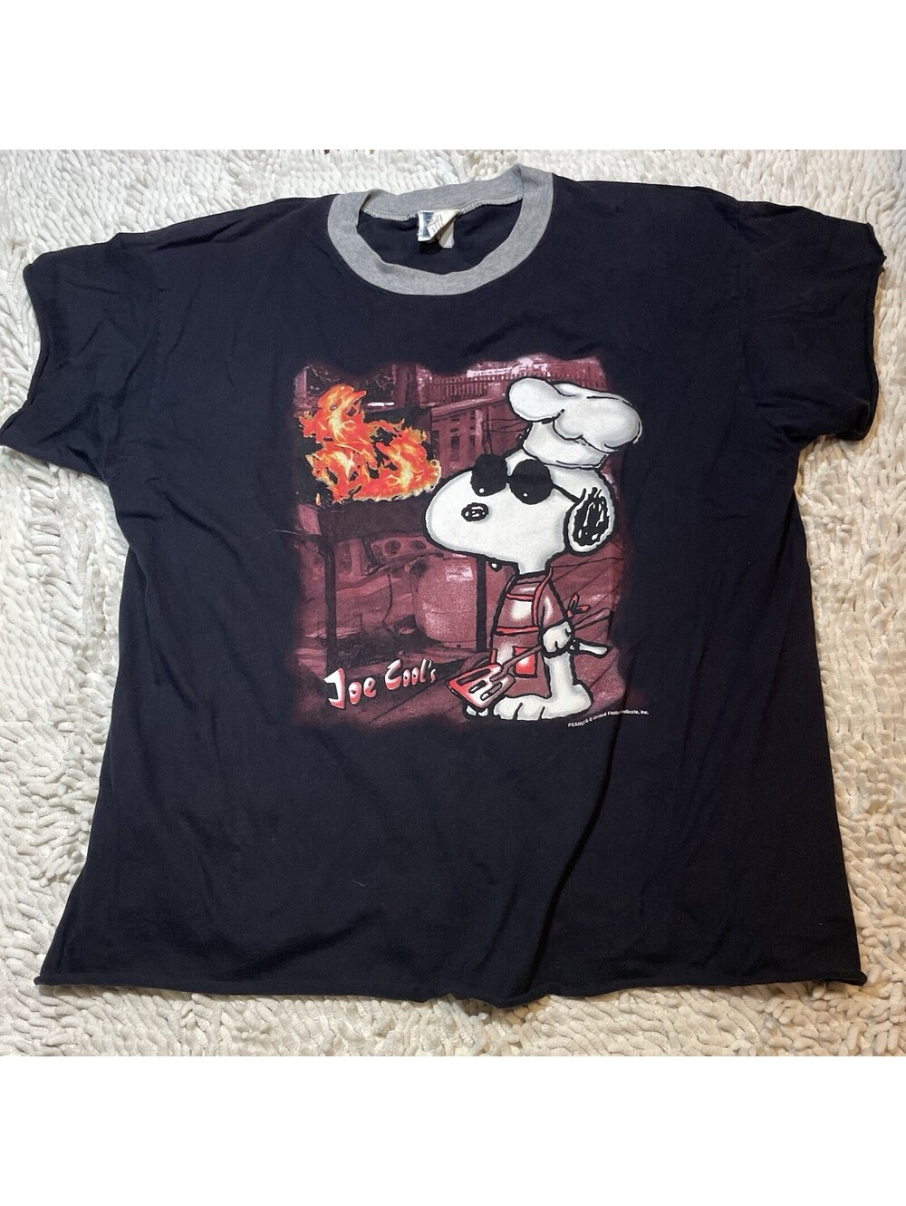 Vintage Peanuts Black Tshirt Cut Joe Cool's Ringer Graphic Print Snoopy